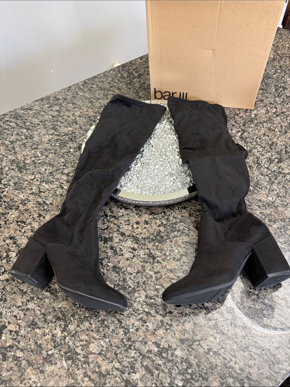 Bar III Black Suede Over-the-Knee Block Heel Boots